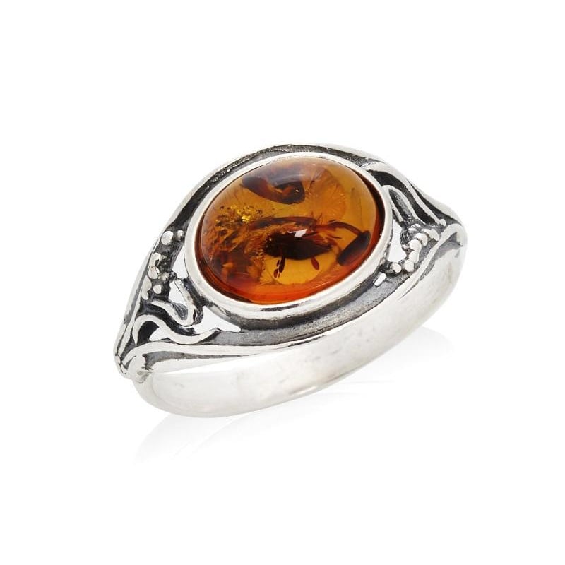 Anello con ambra cognac naturale del mar baltico realizzato in argento invecchiato, per evocare momenti — foto 1