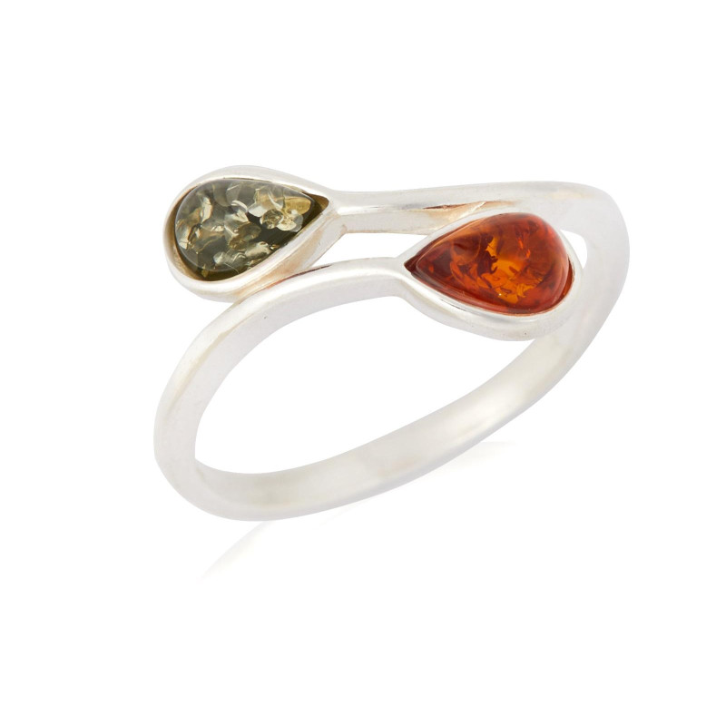 Anello con goccia di ambra multicolore del mar baltico realizzato in argento 925 rodiato, per condividere momenti — foto 1