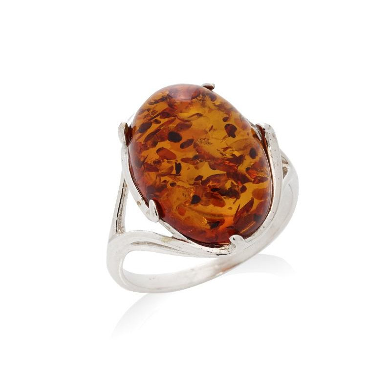 Anello in argento rodiato con ambra cognac del Mar Baltico, per custodire la tua luce — foto 1