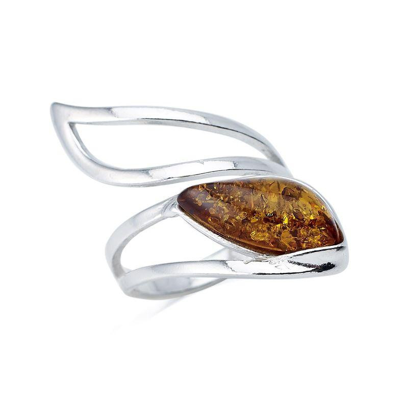 Anello di ambra della navetta del Mar Baltico in argento rodiato, per evocare il ricordo della tua terra d'origine — foto 1