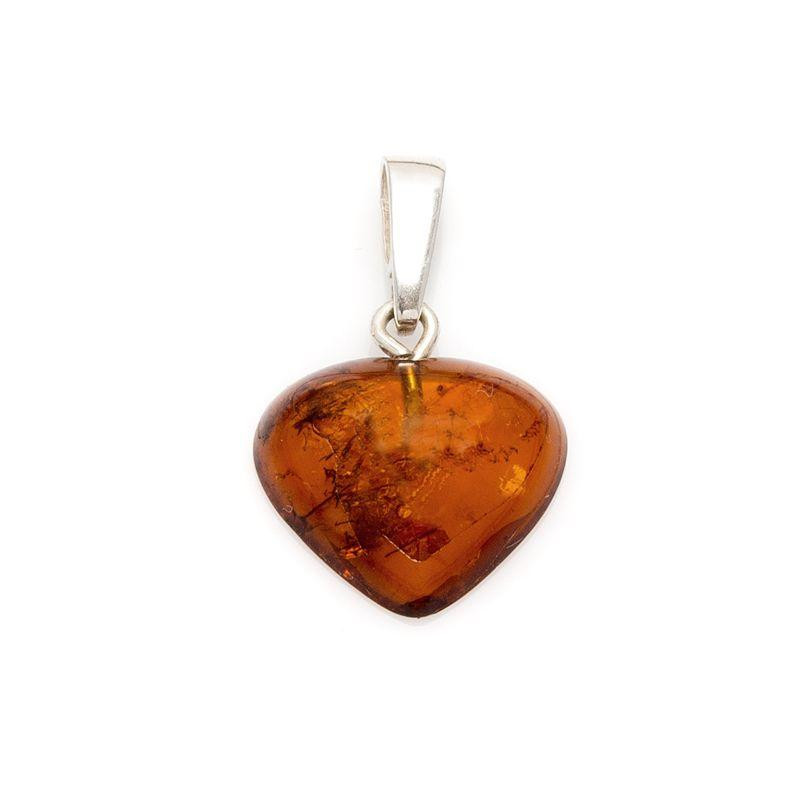 Ciondolo cuore in argento rodiato con ambra cognac, per custodire il tuo amore — foto 1