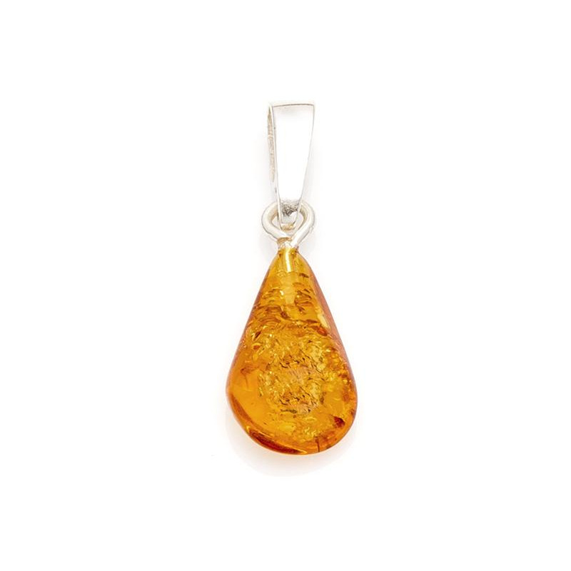 Ciondolo a goccia in argento 925 con ambra cognac, per un pensiero che brilla (1-1,7 + 0,7 cm) — foto 1
