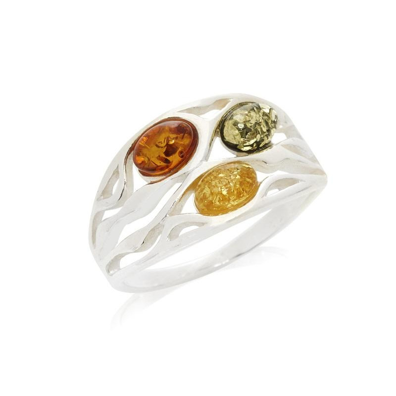 Anello con ambra di ambra del Mar Baltico ovale in argento rodiato, per portare con te un ricordo naturale — foto 1
