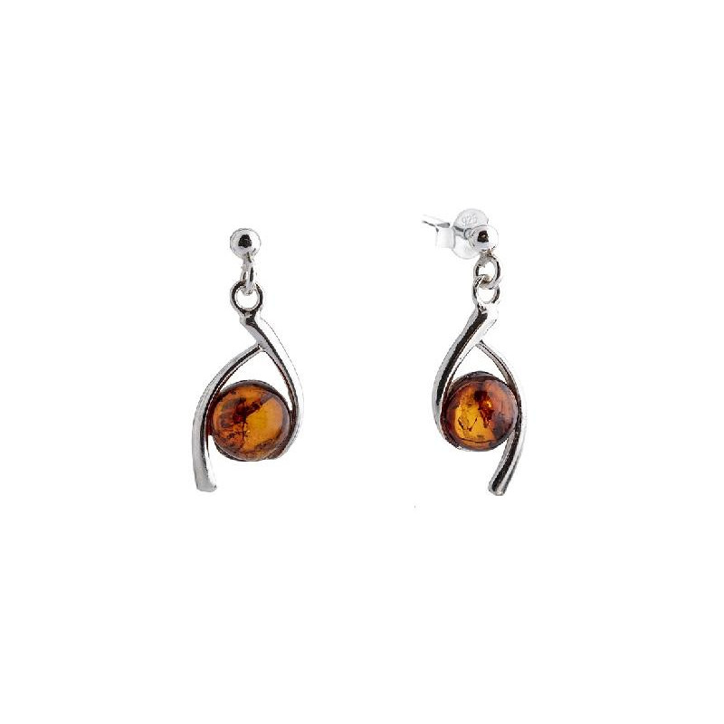 Orecchini in argento rodiato con ambra naturale cognac, per custodire la tua — foto 1