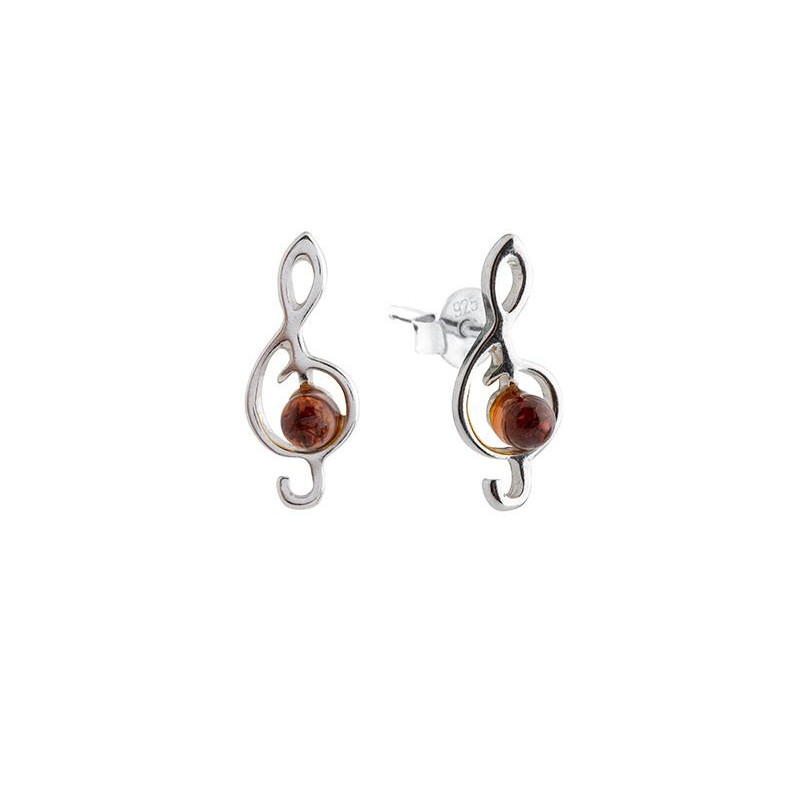 Orecchini a bottone con ambra naturale cognac in argento 925 rodiato, per custodire la tua luce interiore — foto 1