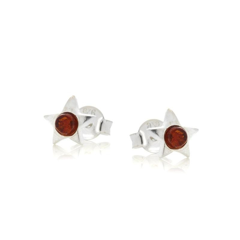Orecchini stella in argento 925 rodiato con ambra cognac, per custodire la tua luce — foto 1