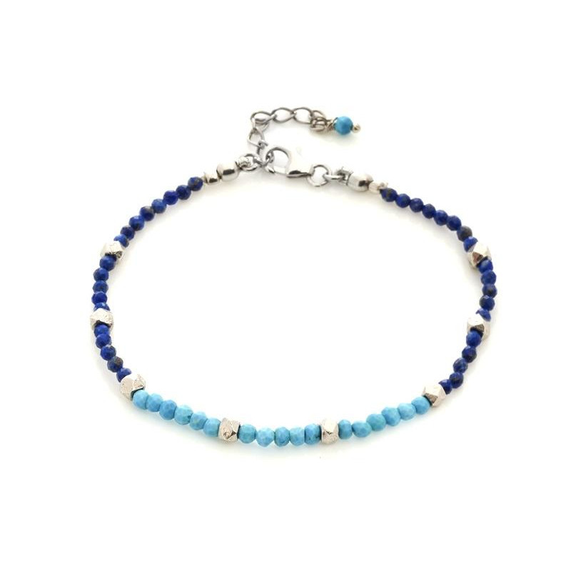 Bracciale in argento rodiato con zaffiri e turchesi, per custodire la tua luce interiore — foto 1