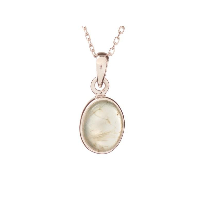 Ciondolo in argento rodiato con prehnite verde ovale, per custodire serenità — foto 1