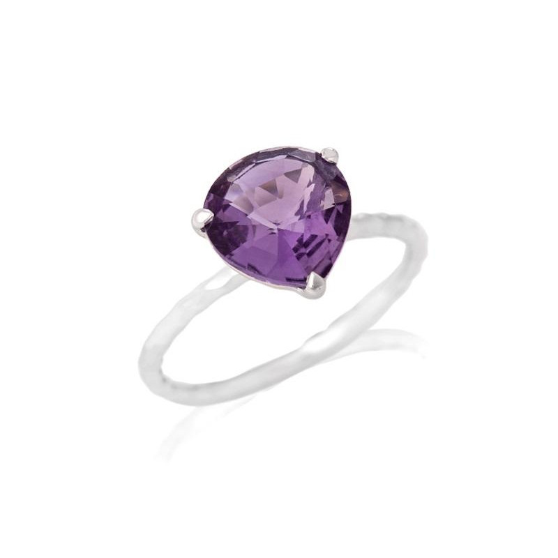 Anello cuore in argento 925 rodiato con ametista viola naturale, per custodire l'amore — foto 1