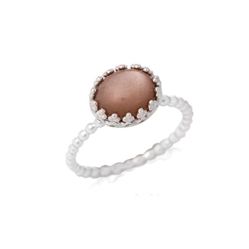 Anello in argento 925 rodiato con pietra di luna rosa ovale, per custodire la tua luce — foto 1