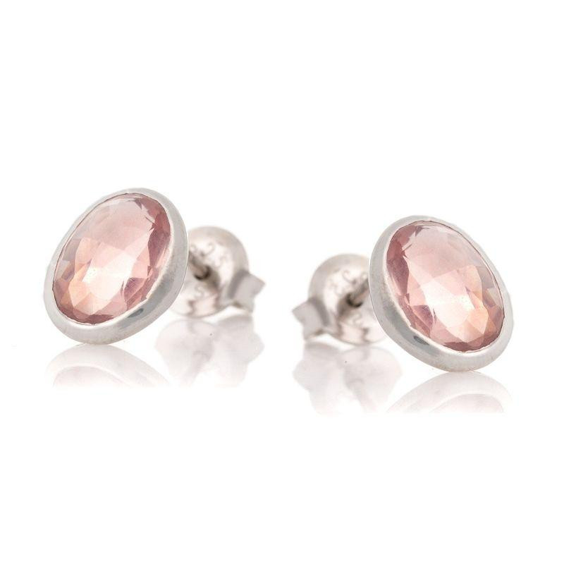 Orecchini in argento 925 rodiato con quarzo rosa naturale ovale, per custodire il tuo cuore — foto 1