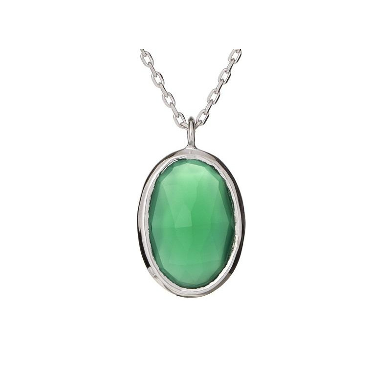 Collana in argento 925 rodiato con onice verde naturale ovale, per custodire serenità — foto 1