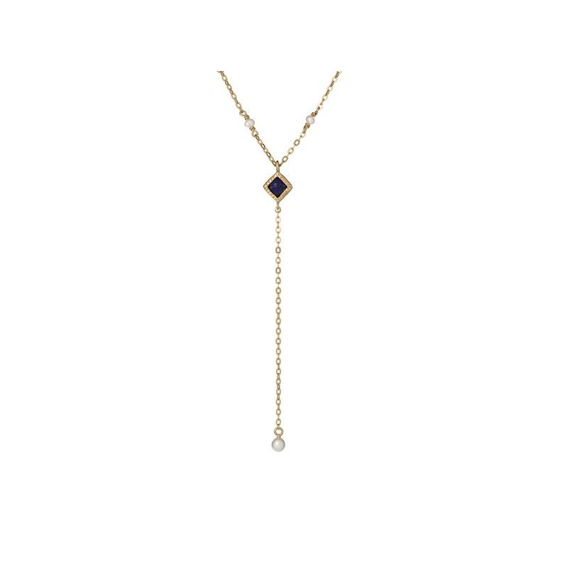 Collana in argento dorato con lapislazzuli e perle, per illuminare ogni tuo gesto — foto 1