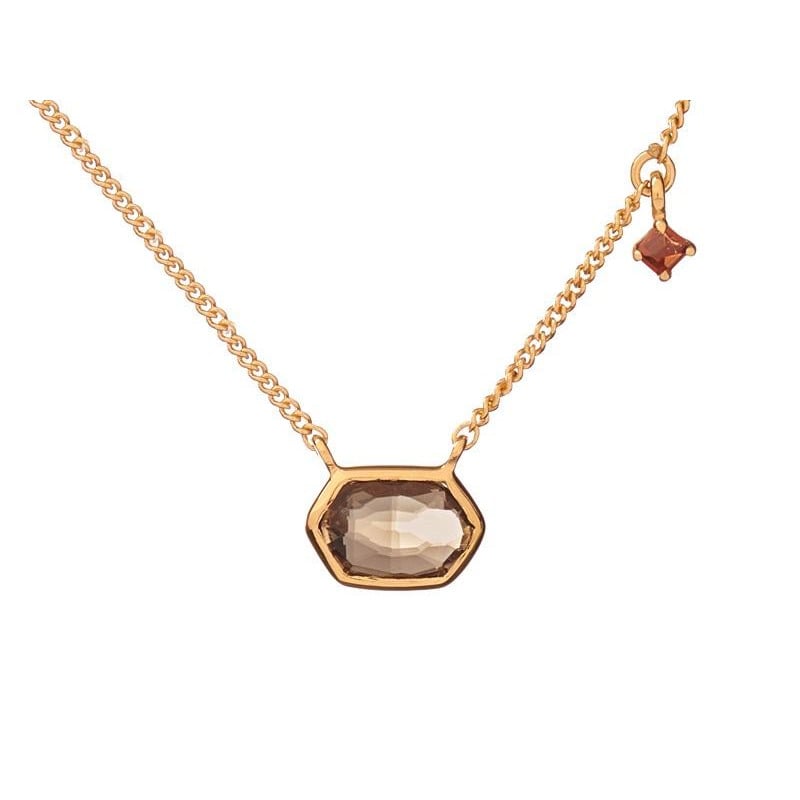 Collana in argento dorato con quarzo fumè e granato - ricorda la tua forza, per sostenere il tuo coraggio — foto 1