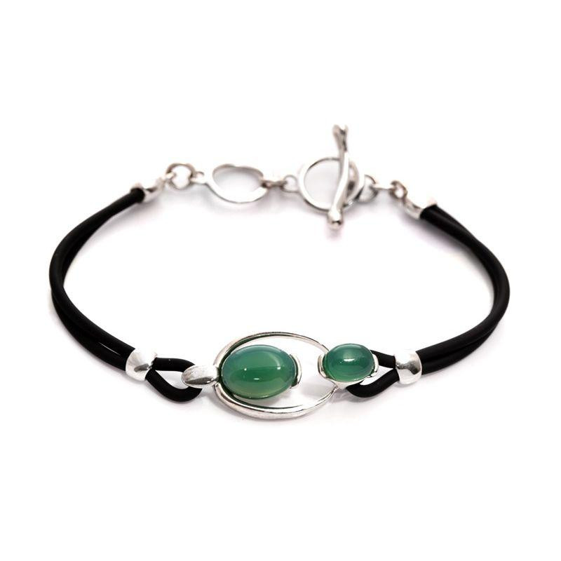 Bracciale in argento rodiato con agata verde sfumata ovale, per custodire la tua serenità — foto 1