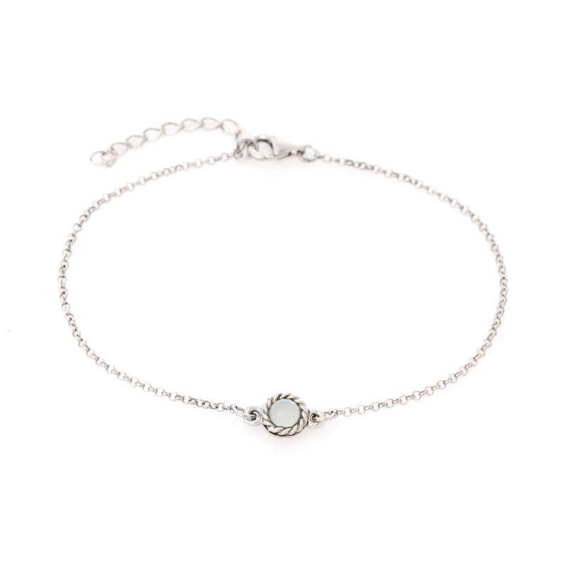 Bracciale tondo con pietra agata acqua tinta, argento 925 rodiato, 17+3cm, per evocare la serenità del mare — foto 1