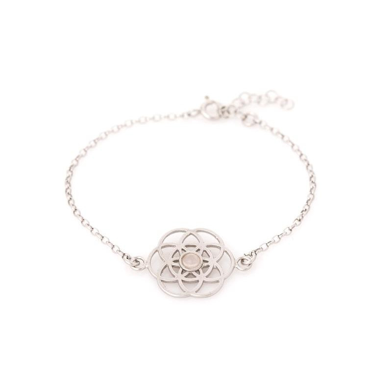 Bracciale fiore della vita con quarzo rosa in argento 925 rodiato lunghezza 16 3 cm, per riportare l'amore within — foto 1