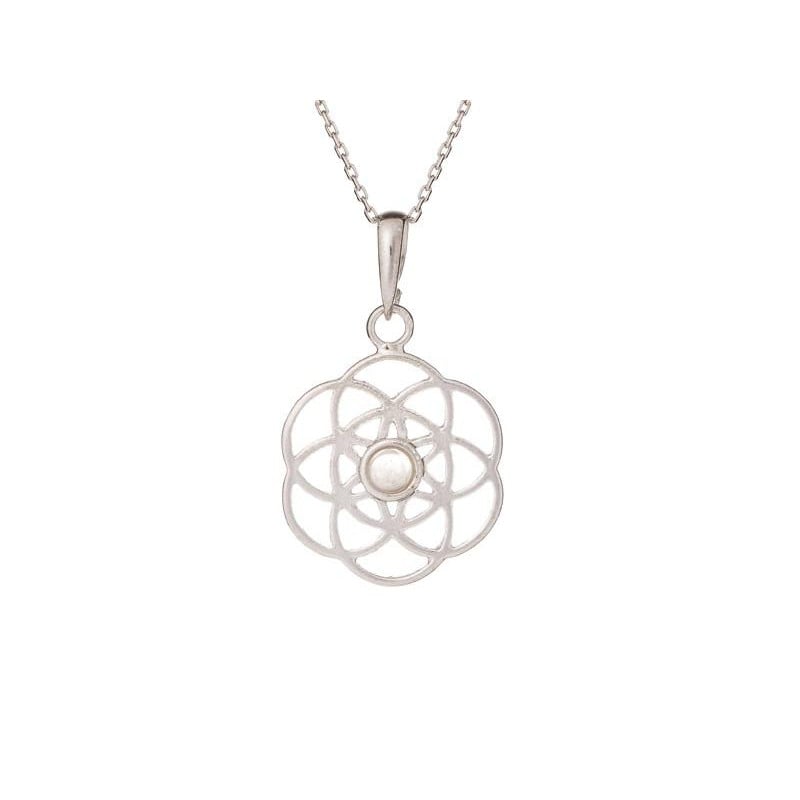 Ciondolo fiore della vita, quarzo rosa, argento 925 rodiato, per portare l'amore — foto 1