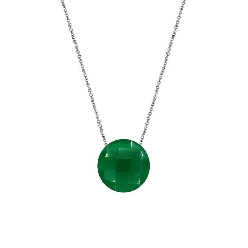 Collana in argento rodiato con calcedonio verde tondo, per custodire la tua serenità — foto 1