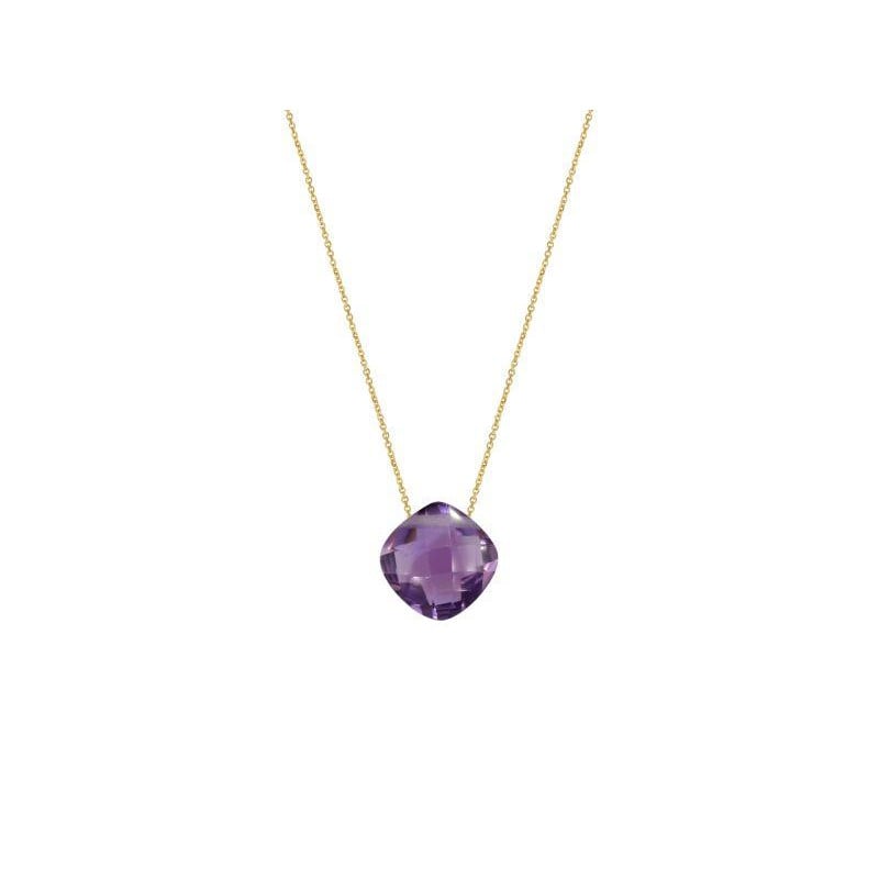 Collana con ametista viola naturale taglio cuscino, in oro 750, lunghezza 42 + 3 cm — foto 1