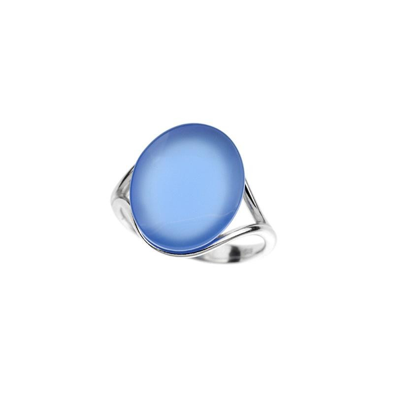 Anello in argento 925 rodiato con agata blu ovale, per custodire la tua serenità — foto 1