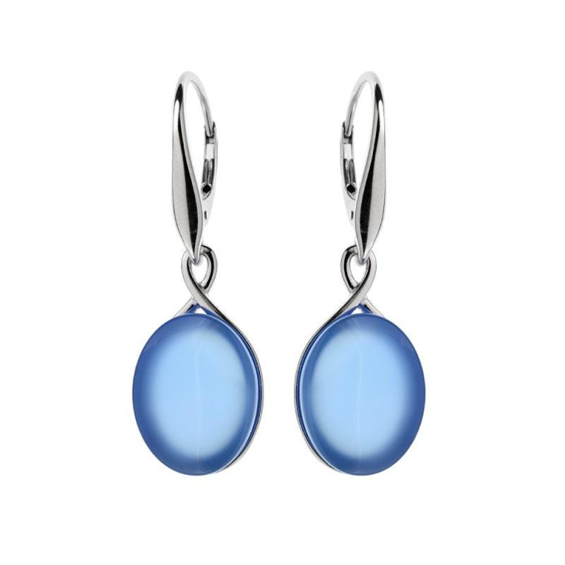 Orecchini pendenti in argento 925 rodiato con agata ovale blu, per ricordare la tua luce — foto 1