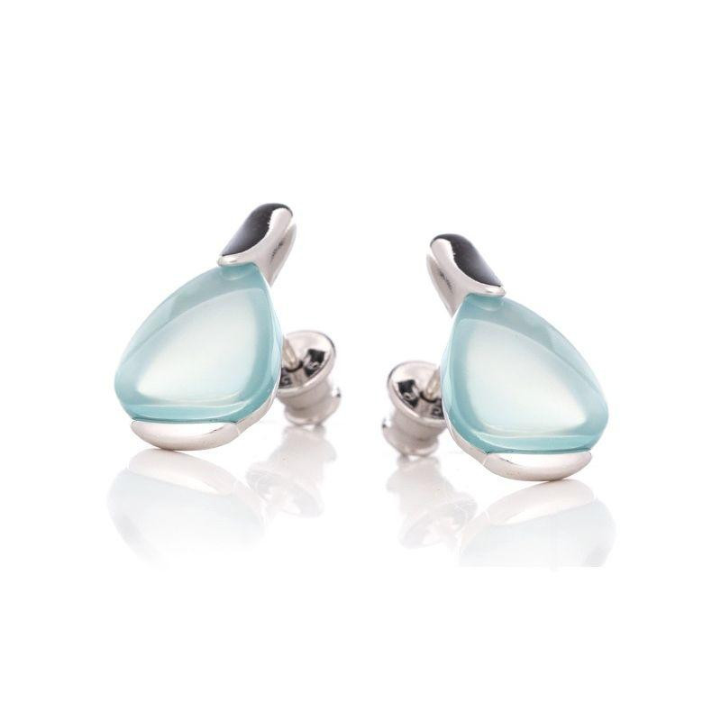 Orecchini a bottone in argento 925 rodiato con agata verde acqua naturale, per celebrare la tua eleganza discreta — foto 1