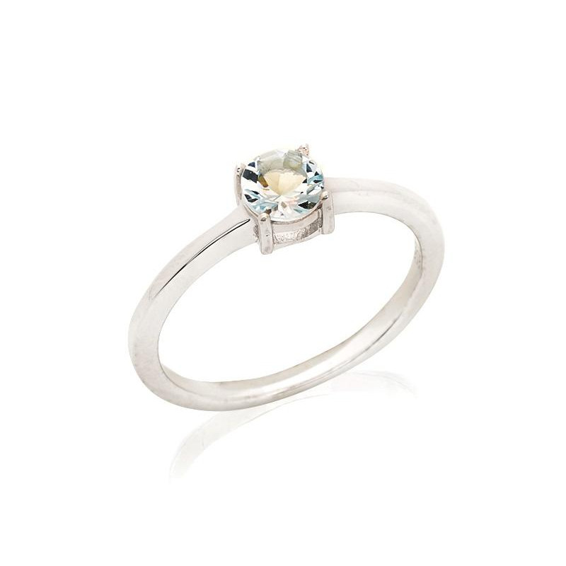 Anello con acquamarina blu naturale in argento rodiato, per mantenere la semplicità — foto 1