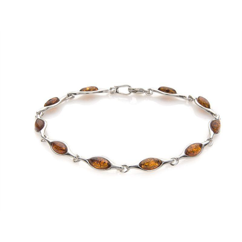 Bracciale con navetta in ambra cognac in argento 925 rodiato lunghezza 18 cm, per portare luce nei giorni — foto 1
