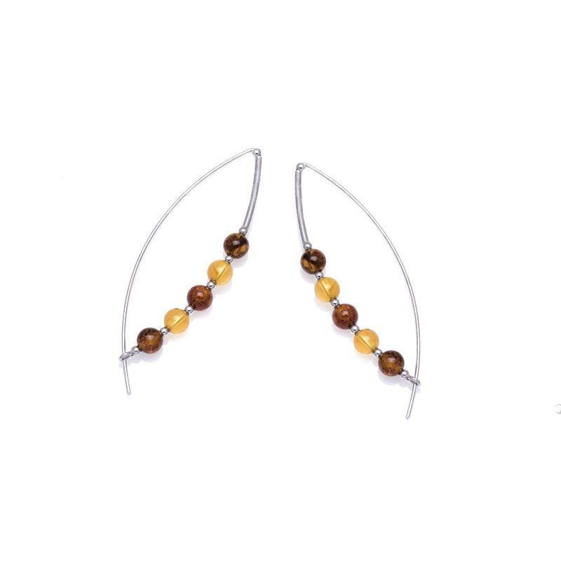 Orecchini lunghi in argento rodiato con ambra multicolore, per risvegliare la tua luce — foto 1