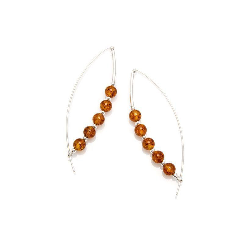 Orecchini lunghi con pallina d'ambra cognac in argento 925 rodiato, per un tocco di eleganza raffinata — foto 1