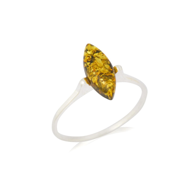 Anello in argento rodiato con ambra verde del Mar Baltico, per custodire la tua luce — foto 1