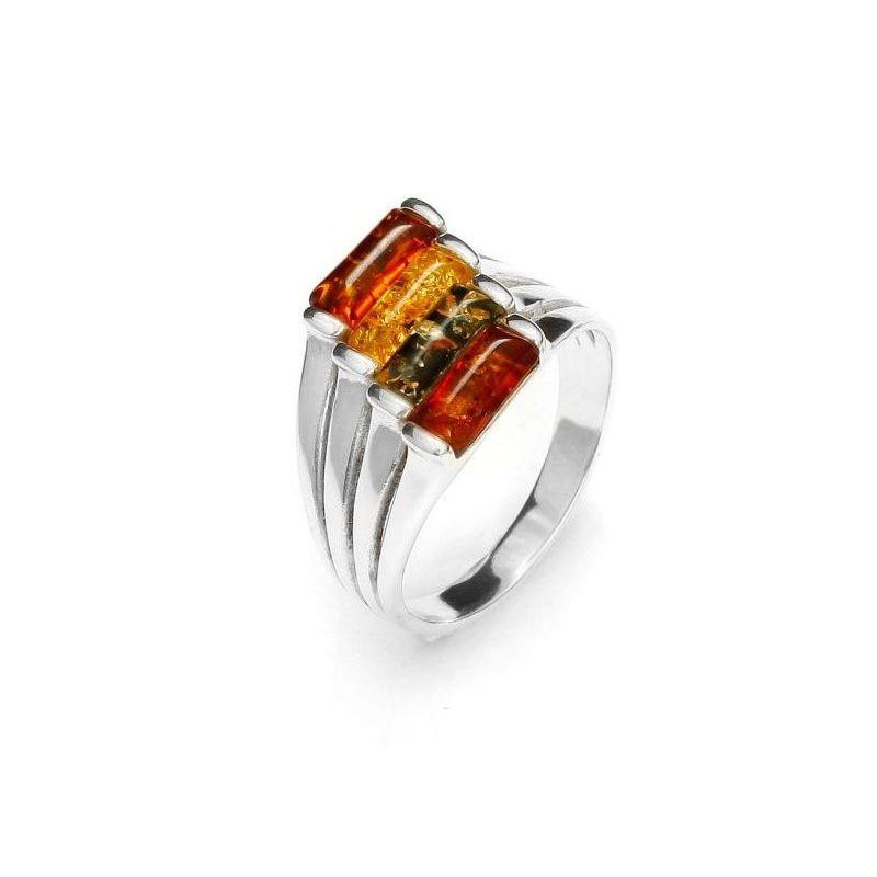 Anello in argento 925 e ambra naturale multicolore, per illuminare ogni gesto — foto 1