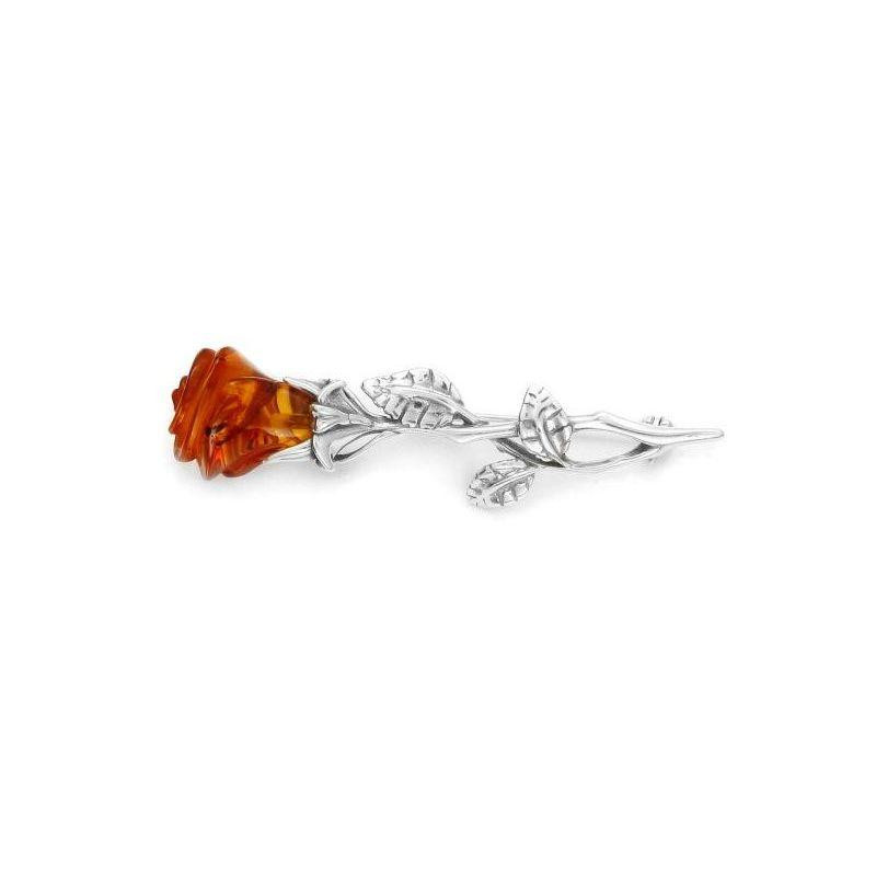 Spilla rosa in argento rodiato con ambra cognac naturale, per custodire la tua eleganza — foto 1