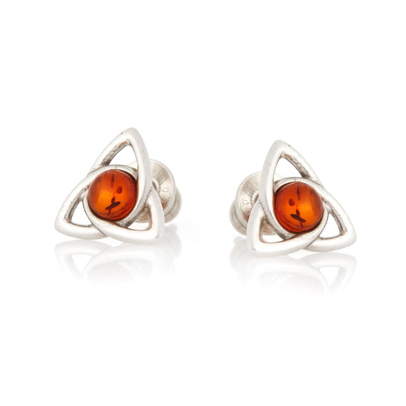Orecchini Triquetra con ambra cognac, per portare l'intricato intreccio della vita — foto 1