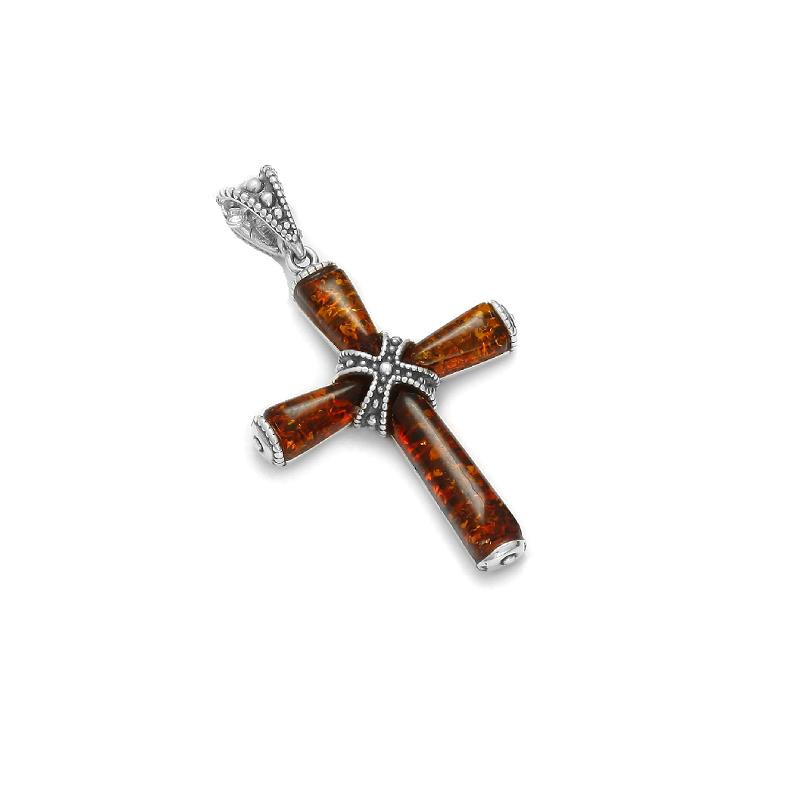 Ciondolo croce ambra cognac, protezione spirituale — foto 1