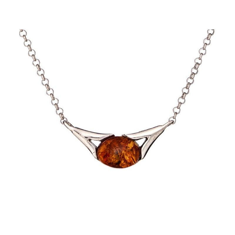Collana in argento rodiato con ambra cognac ovale, per ricordare chi sei — foto 1