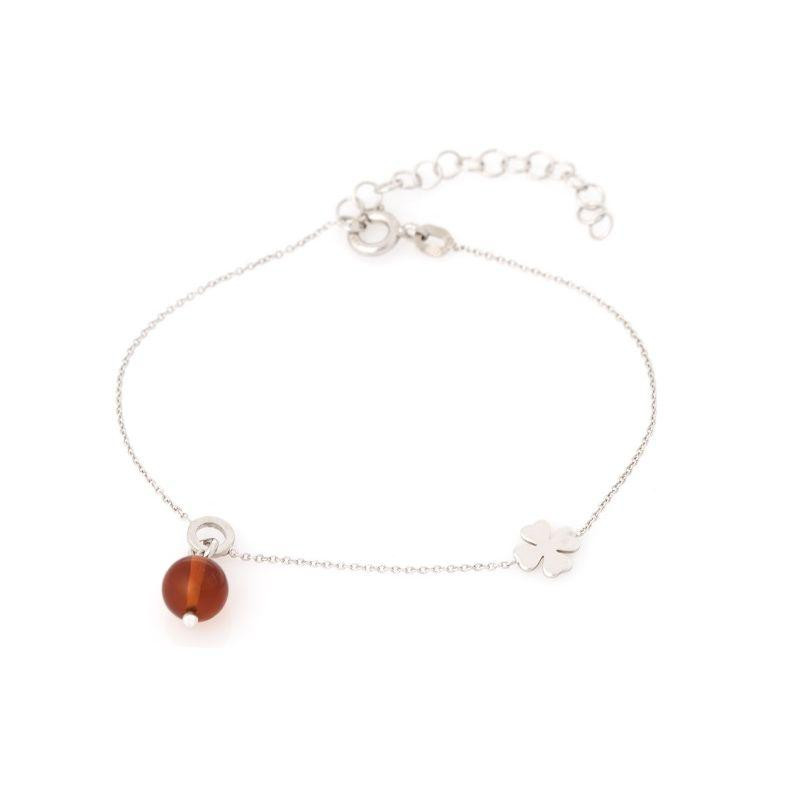 Bracciale trifoglio in argento rodiato con ambra cognac, per custodire la tua fortuna — foto 1