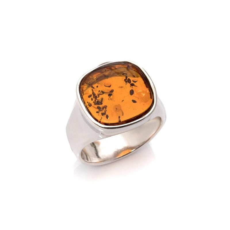 Anello sigillo quadrato con ambra cognac, ricordo tenue — foto 1