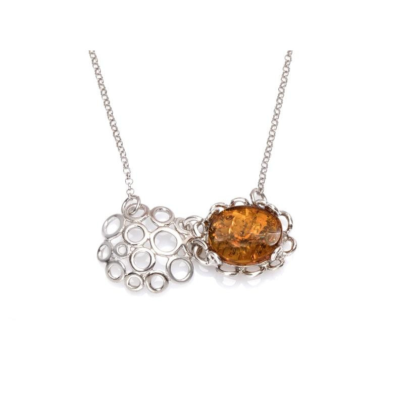 Collana in argento 925 rodiato con ambra cognac, 42 + 3 cm, per custodire la tua luce — foto 1