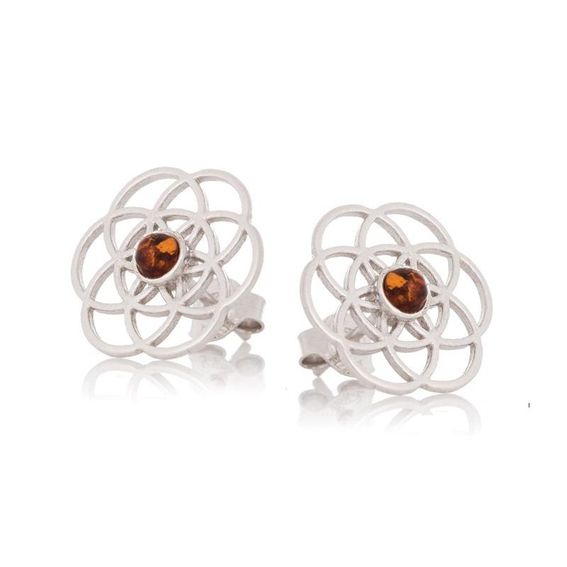 Orecchini fiore della vita con ambra cognac, per vivere intensamente — foto 1