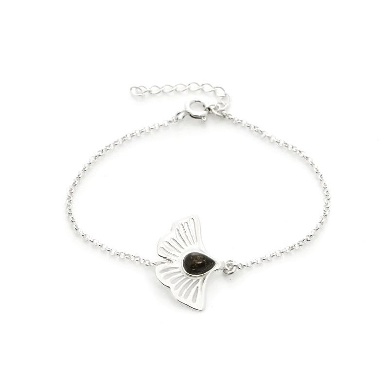 Bracciale Gingko con ambra verde, memoria antica — foto 1