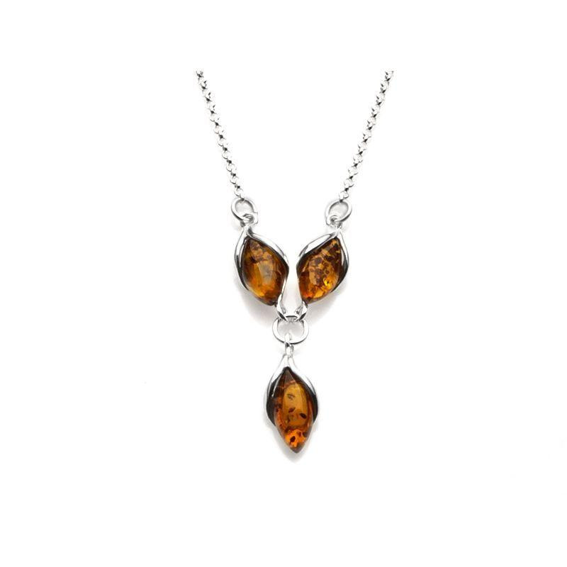 Collana con navetta ambra e perline d'argento 925, per evocare la luce del passato — foto 1