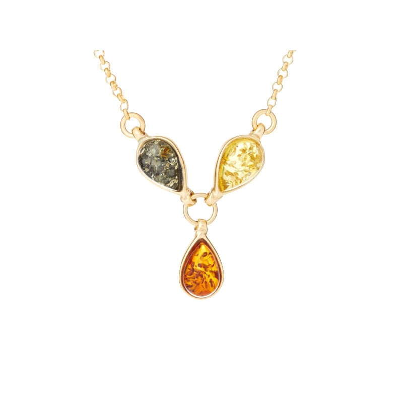 Collana in argento dorato 925 con ambra multicolore, 42 cm, per celebrare la tua luce — foto 1