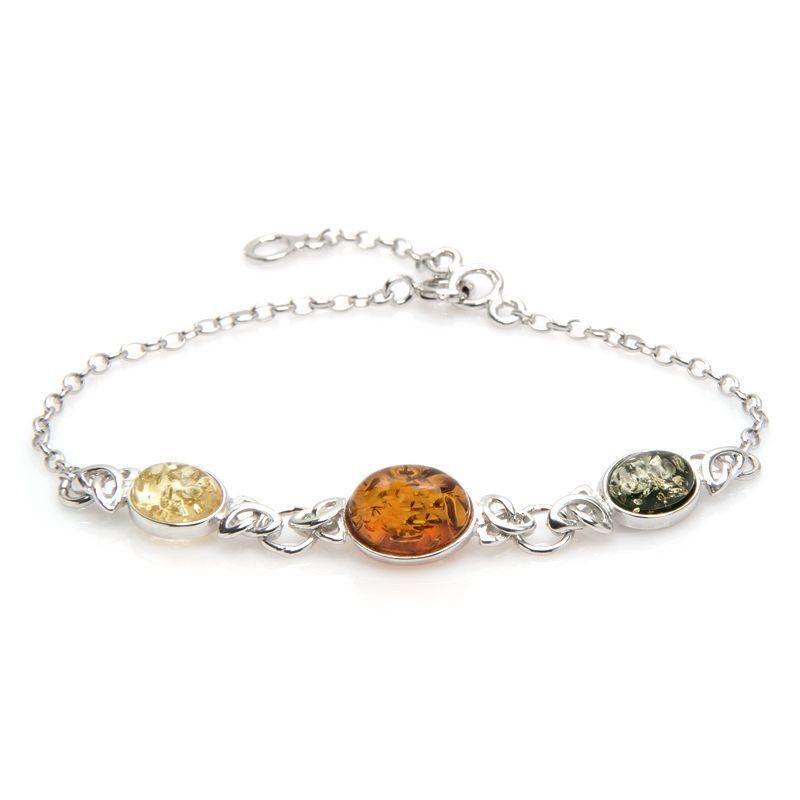 Bracciale in argento 925 rodiato con ambra ovale multicolore, per ricordare la tua luce — foto 1
