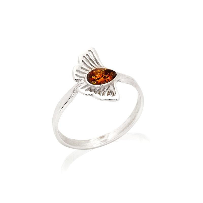 Anello ginkgo con goccia ambra cognac, per evocare i tuoi momenti migliori — foto 1