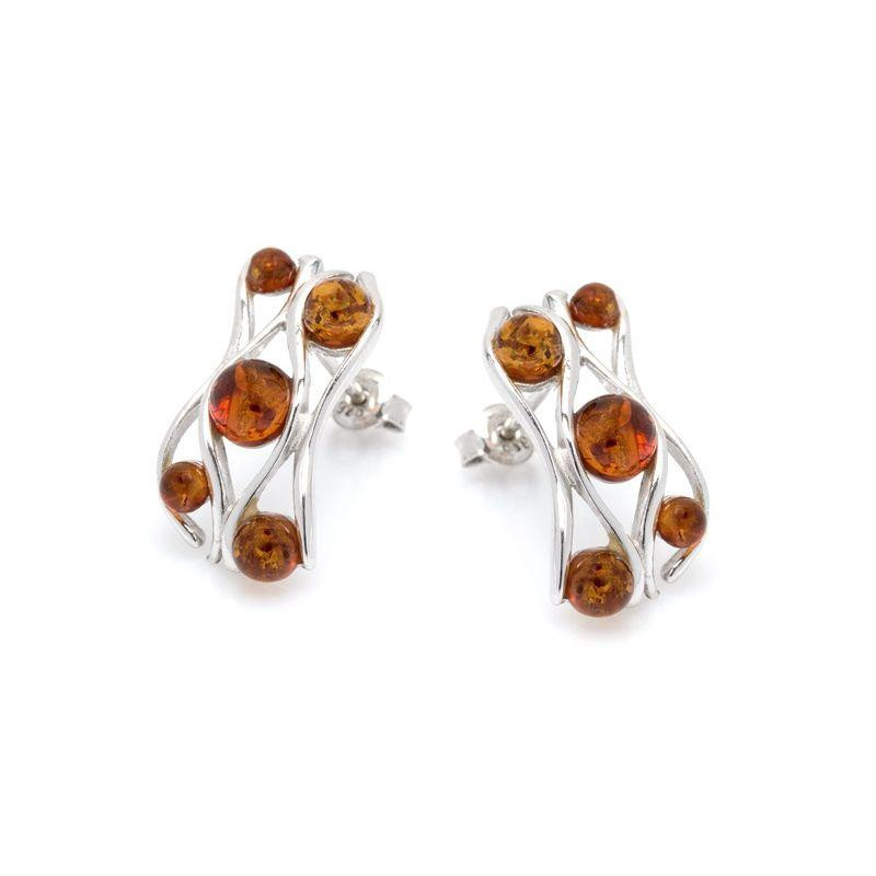 Orecchini in argento 925 rodiato con ambra naturale color cognac, per custodire la luce — foto 1