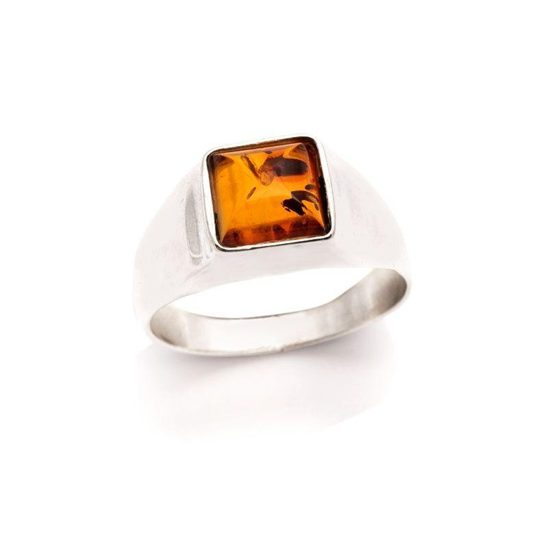 Anello sigillo quadrato con ambra cognac, ricordo duraturo — foto 1