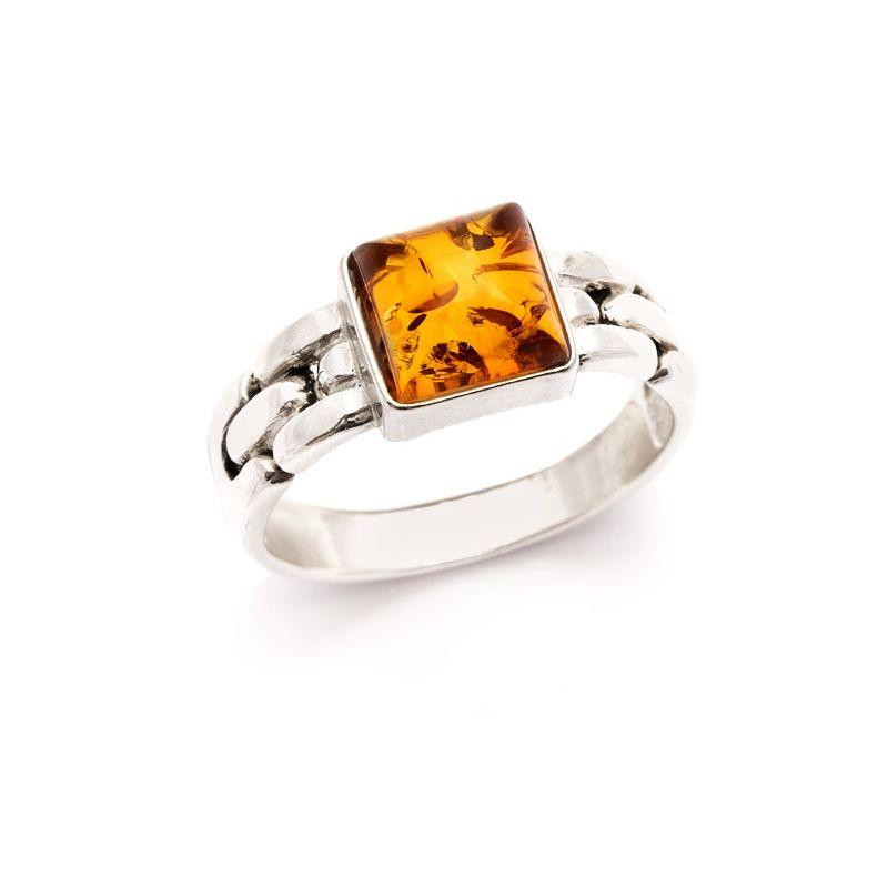 Anello sigillo quadrato con ambra cognac, per custodire i tuoi segreti — foto 1