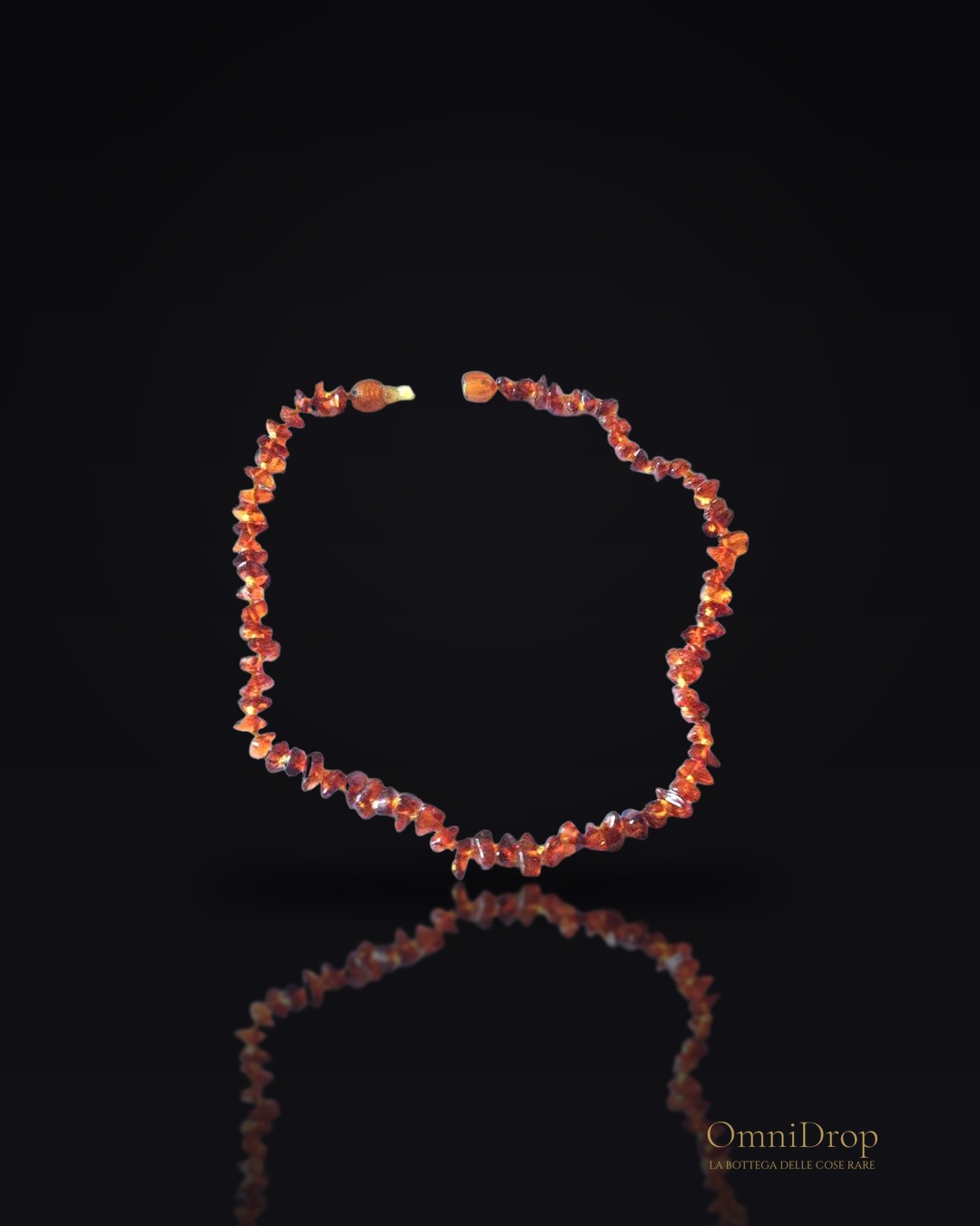 Collana per bambini con scaglie d'ambra cognac, chiusura a clip, lunghezza 32 - 33 cm, Per ricordare la semplicità dell